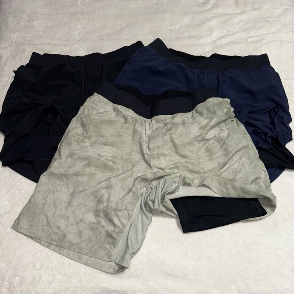 Lot of 3 Fabletics Men’s Franchise 9” Shorts Tie Dye Blue Black Lined w/ Pockets - Picture 2 of 6